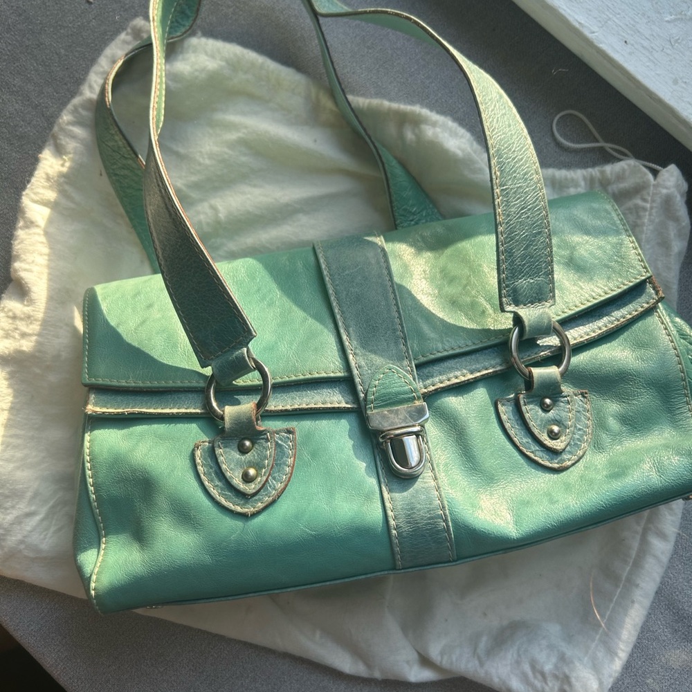 Helen Welsh Turquoise Green Leather Shoulder Bag Y2K